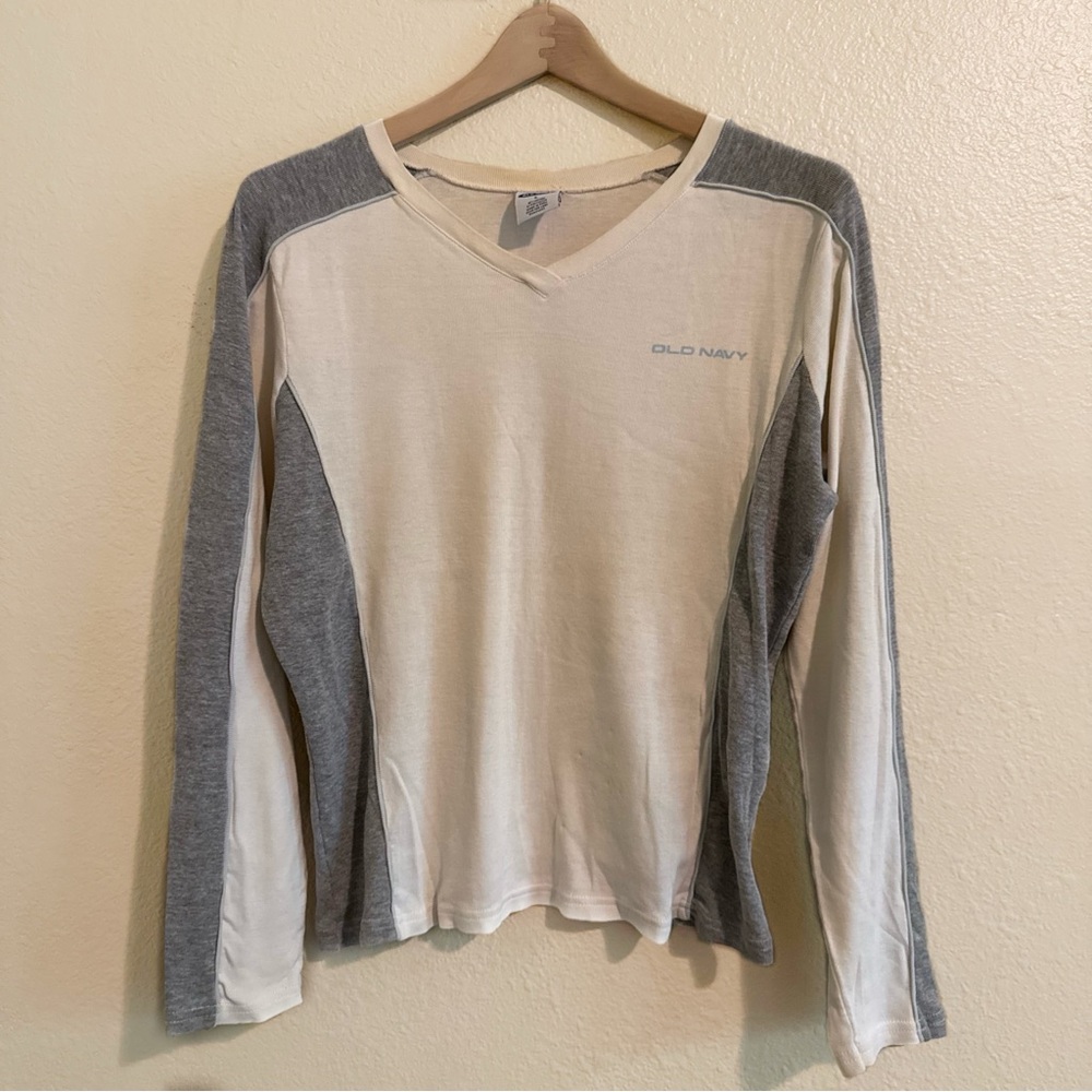 Old Navy Y2K Long Sleeve V Neck Shirt Bi Color Yellow Grey Top